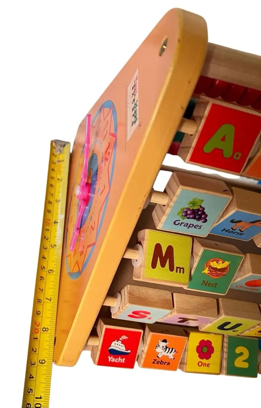 TOWO Wooden Activity Center Toy, ABC Blocks Abacus Clock for Toddlers Montessori